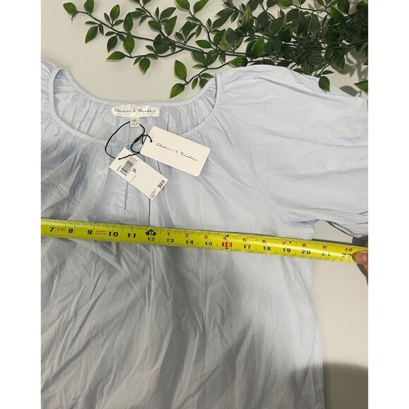 Chelsea & Theodore Light Blue Cotton Puff Sleeve Blouse Button Detail Womens S - Picture 12 of 13